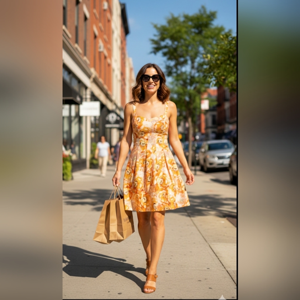Etcetera Floral Orange and Yellow Dress